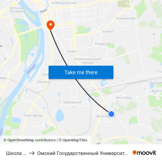 Школа №107 to Омский Государственный Университет Путей Сообщения map