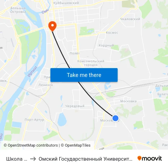 Школа №107 to Омский Государственный Университет Путей Сообщения map
