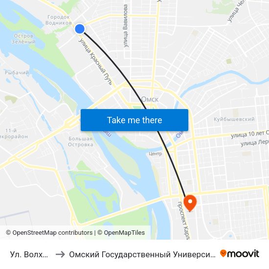 Ул. Волховстроя to Омский Государственный Университет Путей Сообщения map
