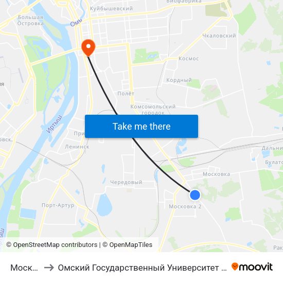 Московка to Омский Государственный Университет Путей Сообщения map