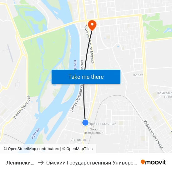 Ленинский Рынок to Омский Государственный Университет Путей Сообщения map