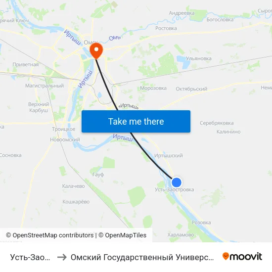 Усть-Заостровка to Омский Государственный Университет Путей Сообщения map