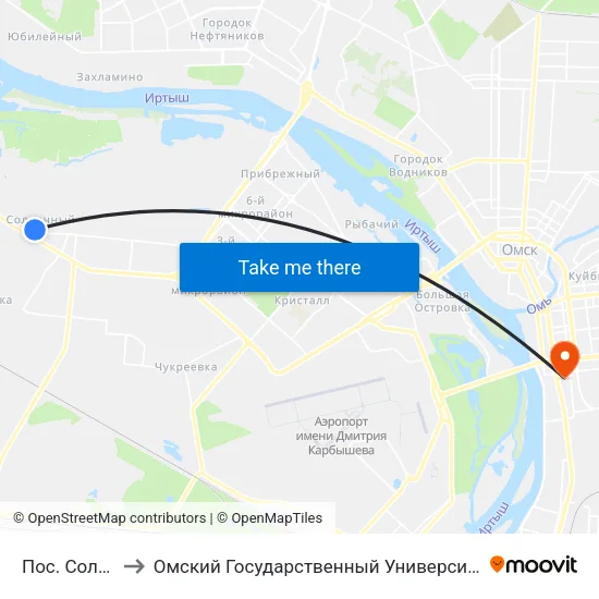 Пос. Солнечный to Омский Государственный Университет Путей Сообщения map