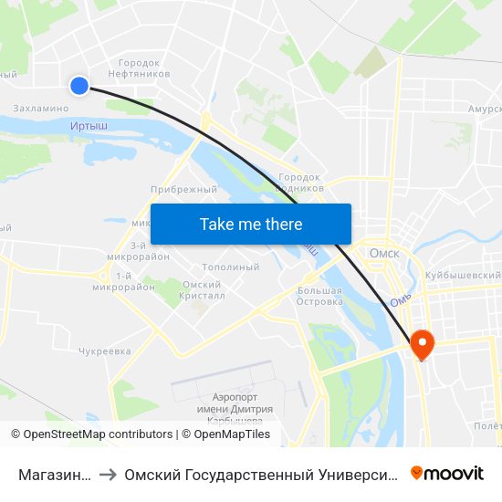 Магазин Садко to Омский Государственный Университет Путей Сообщения map