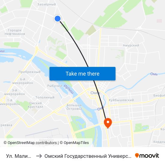 Ул. Малиновского to Омский Государственный Университет Путей Сообщения map