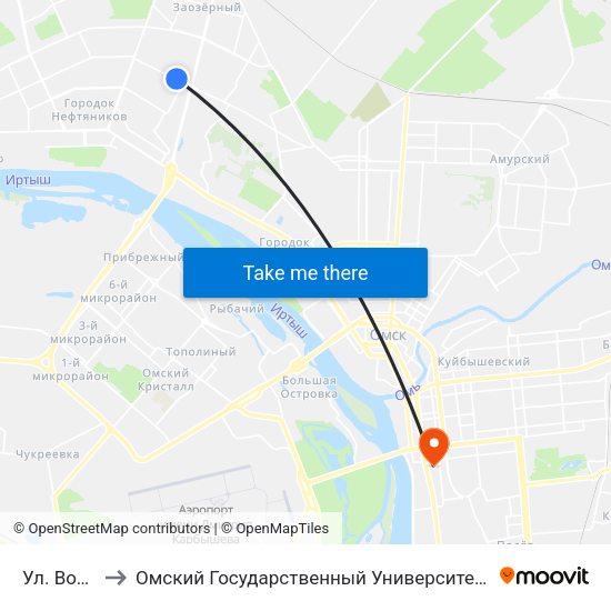 Ул. Волкова to Омский Государственный Университет Путей Сообщения map