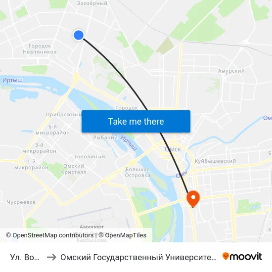 Ул. Волкова to Омский Государственный Университет Путей Сообщения map
