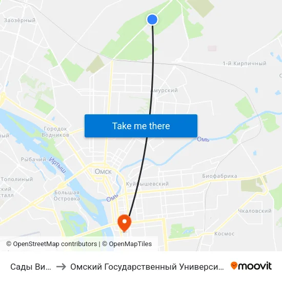 Сады Виктория to Омский Государственный Университет Путей Сообщения map