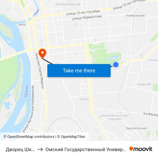 Дворец Школьников to Омский Государственный Университет Путей Сообщения map