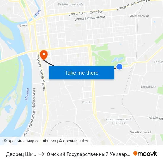 Дворец Школьников to Омский Государственный Университет Путей Сообщения map