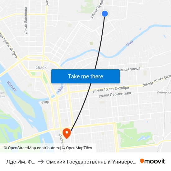 Лдс Им. Фетисова to Омский Государственный Университет Путей Сообщения map