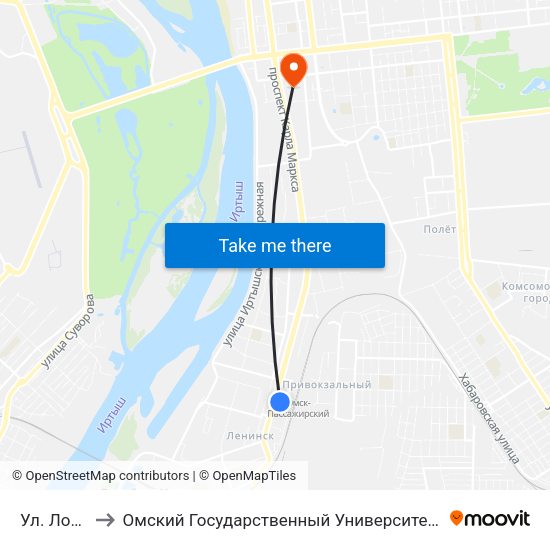 Ул. Лобкова to Омский Государственный Университет Путей Сообщения map