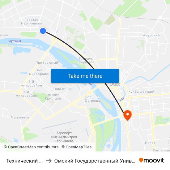 Технический Университет to Омский Государственный Университет Путей Сообщения map