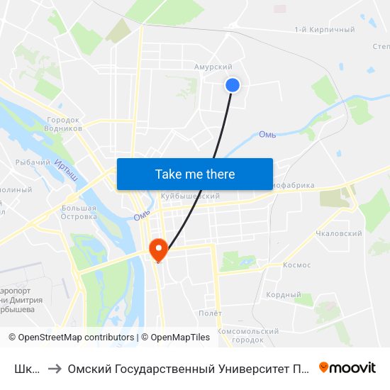 Школа to Омский Государственный Университет Путей Сообщения map