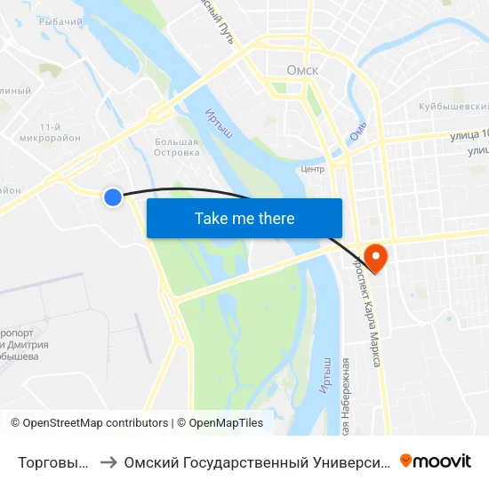 Торговый Город to Омский Государственный Университет Путей Сообщения map