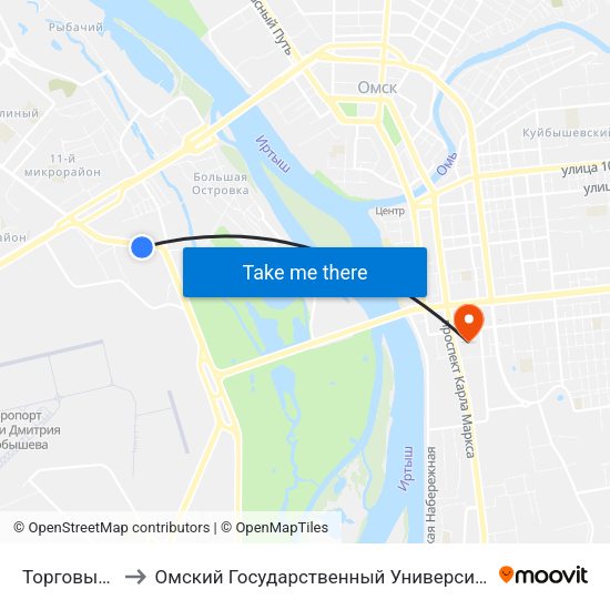Торговый Город to Омский Государственный Университет Путей Сообщения map
