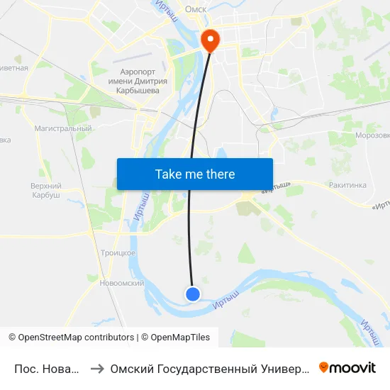 Пос. Новая Станица to Омский Государственный Университет Путей Сообщения map