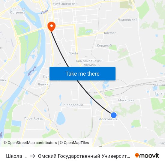 Школа №107 to Омский Государственный Университет Путей Сообщения map