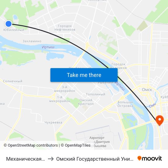Механическая Колонна №70 to Омский Государственный Университет Путей Сообщения map