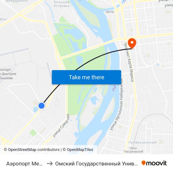 Аэропорт Местных Линий to Омский Государственный Университет Путей Сообщения map