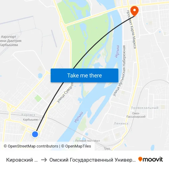 Кировский Исполком to Омский Государственный Университет Путей Сообщения map