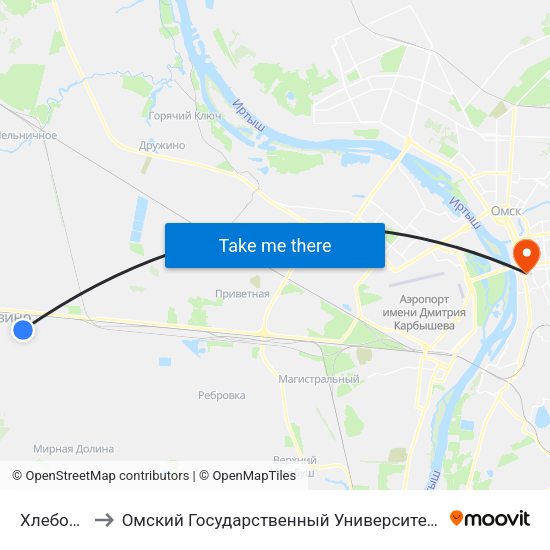 Хлебозавод to Омский Государственный Университет Путей Сообщения map