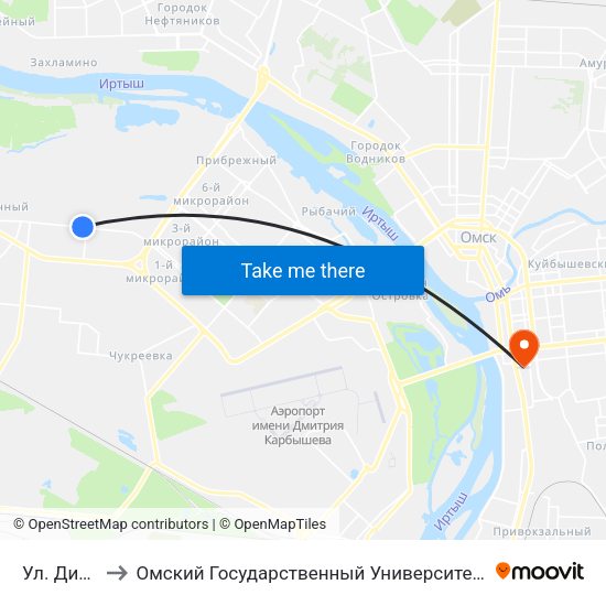Ул. Дианова to Омский Государственный Университет Путей Сообщения map