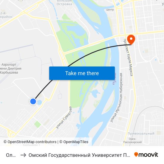 Олтуга to Омский Государственный Университет Путей Сообщения map
