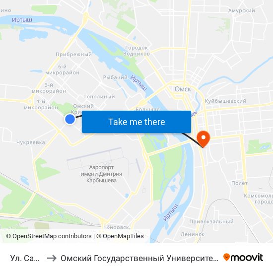 Ул. Садовая to Омский Государственный Университет Путей Сообщения map