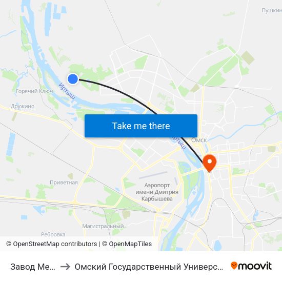 Завод Металлист to Омский Государственный Университет Путей Сообщения map