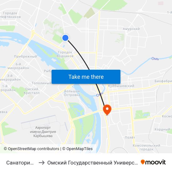 Санаторий Омский to Омский Государственный Университет Путей Сообщения map