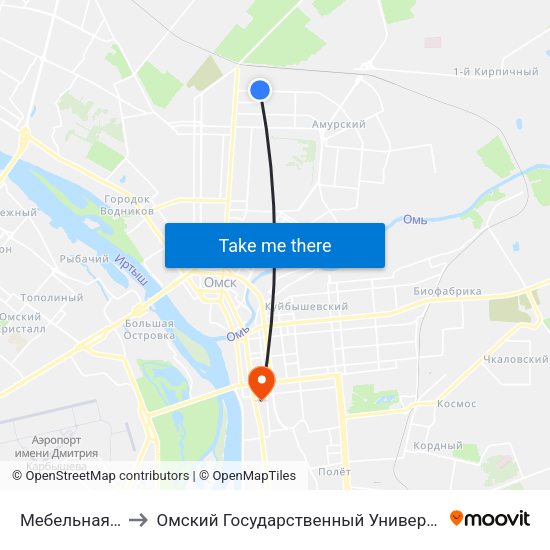 Мебельная Фабрика to Омский Государственный Университет Путей Сообщения map