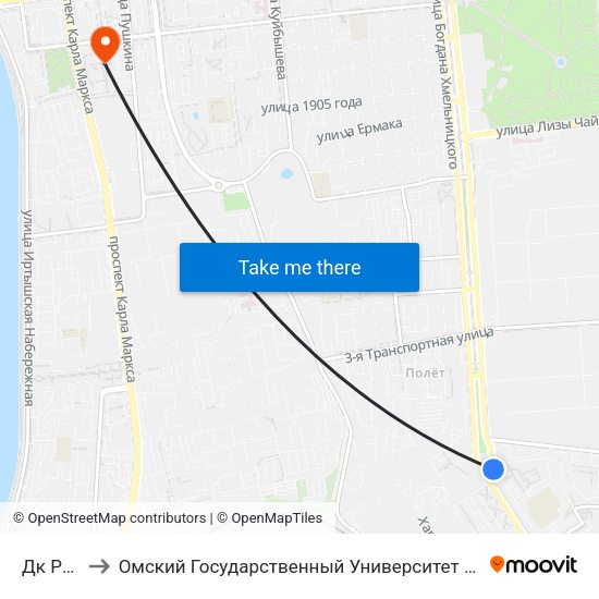 Дк Рубин to Омский Государственный Университет Путей Сообщения map