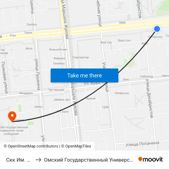 Скк Им. Блинова to Омский Государственный Университет Путей Сообщения map