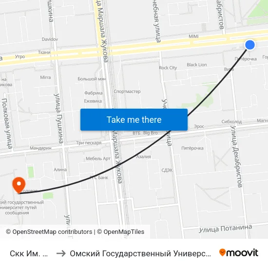 Скк Им. Блинова to Омский Государственный Университет Путей Сообщения map