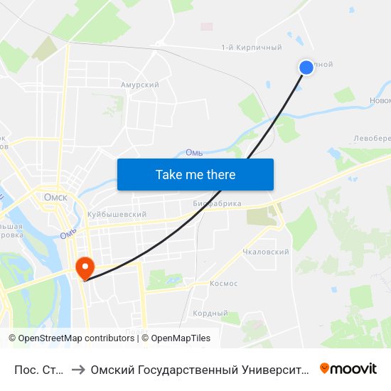 Пос. Степной to Омский Государственный Университет Путей Сообщения map