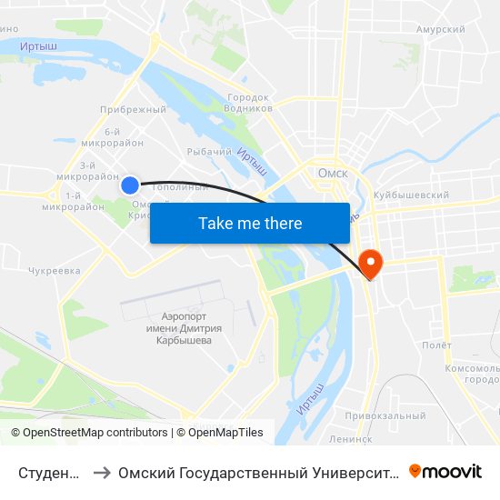 Студенческая to Омский Государственный Университет Путей Сообщения map