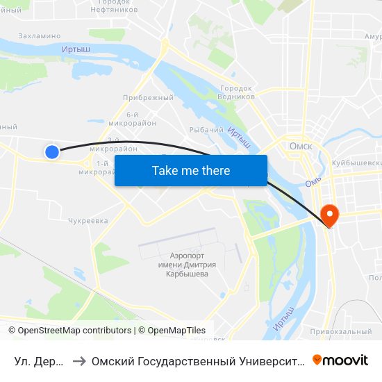 Ул. Дергачева to Омский Государственный Университет Путей Сообщения map