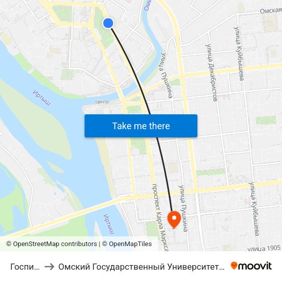 Госпиталь to Омский Государственный Университет Путей Сообщения map