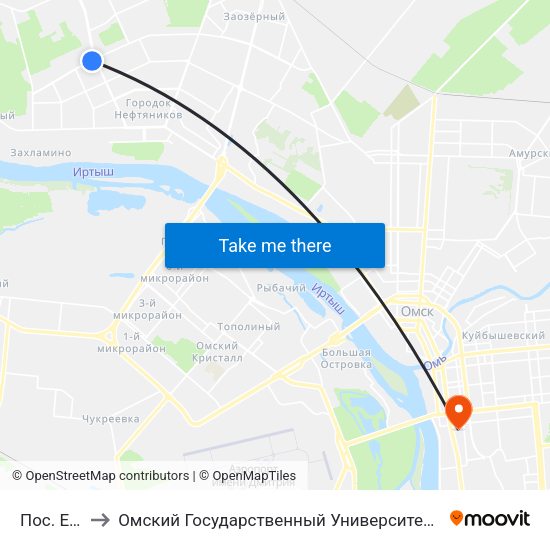 Пос. Ермак to Омский Государственный Университет Путей Сообщения map