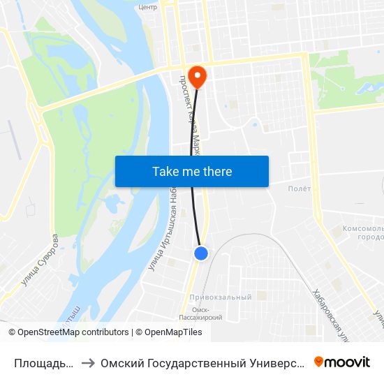 Площадь Серова to Омский Государственный Университет Путей Сообщения map