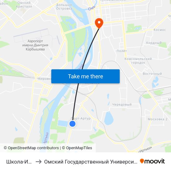 Школа-Интернат to Омский Государственный Университет Путей Сообщения map