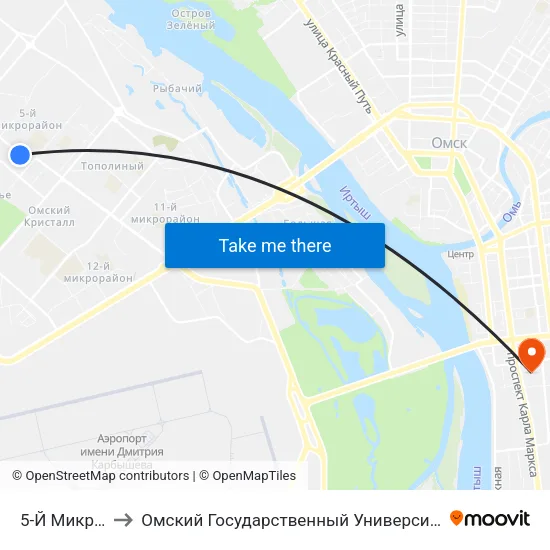 5-Й Микрорайон to Омский Государственный Университет Путей Сообщения map
