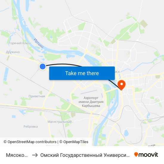 Мясокомбинат to Омский Государственный Университет Путей Сообщения map
