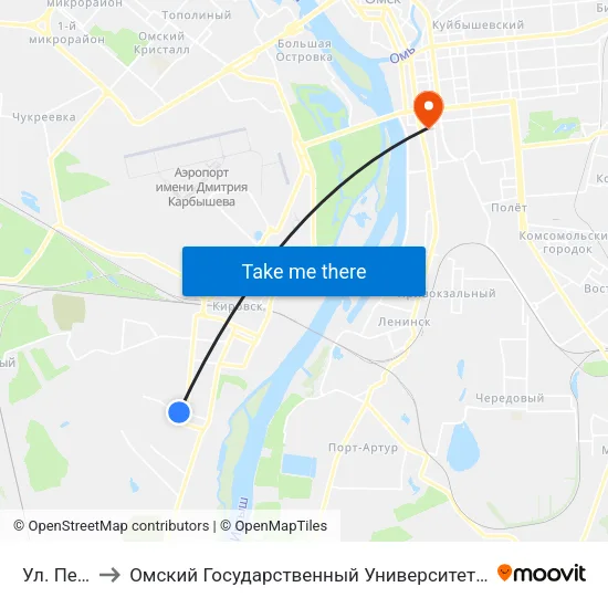 Ул. Перова to Омский Государственный Университет Путей Сообщения map