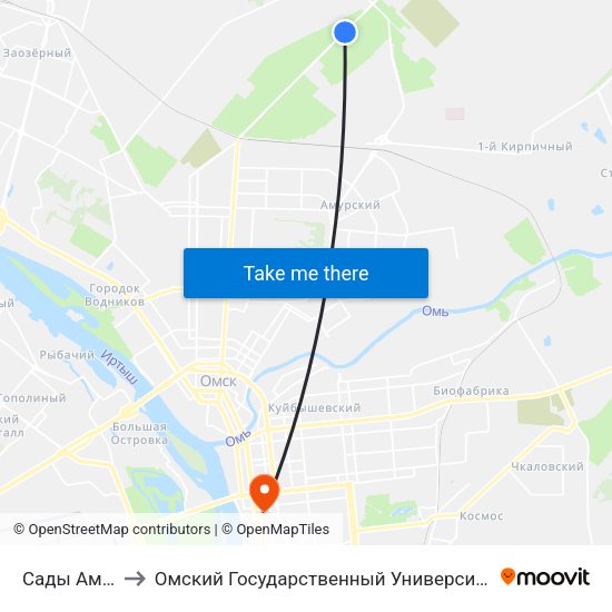 Сады Амурский to Омский Государственный Университет Путей Сообщения map