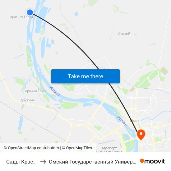Сады Красная Горка to Омский Государственный Университет Путей Сообщения map