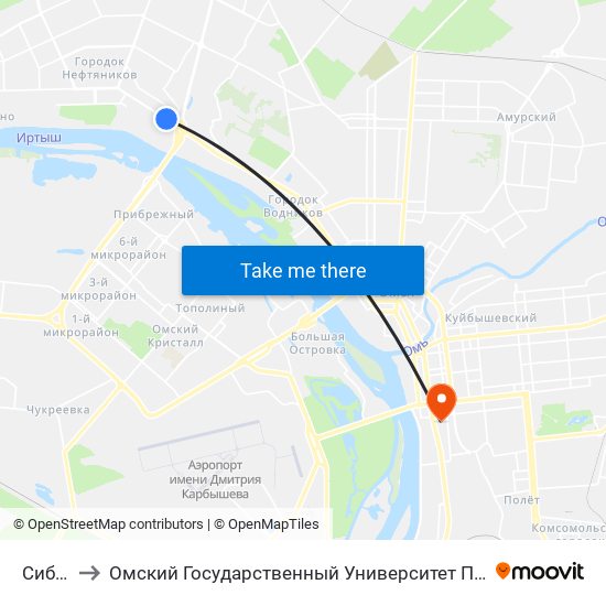 Сибади to Омский Государственный Университет Путей Сообщения map