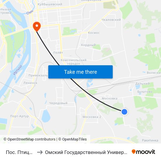 Пос. Птицефабрика to Омский Государственный Университет Путей Сообщения map
