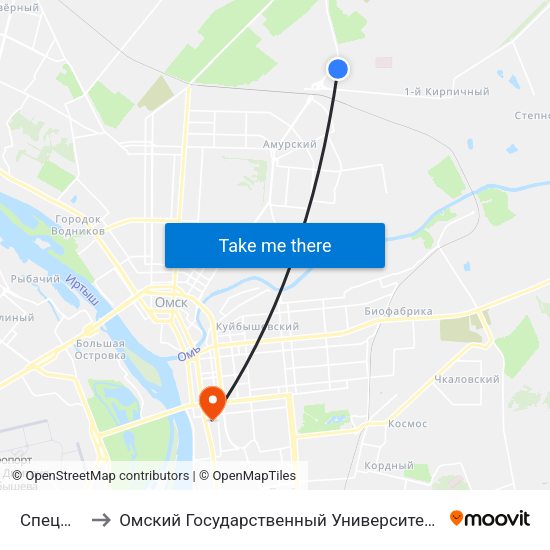 Спецшкола to Омский Государственный Университет Путей Сообщения map